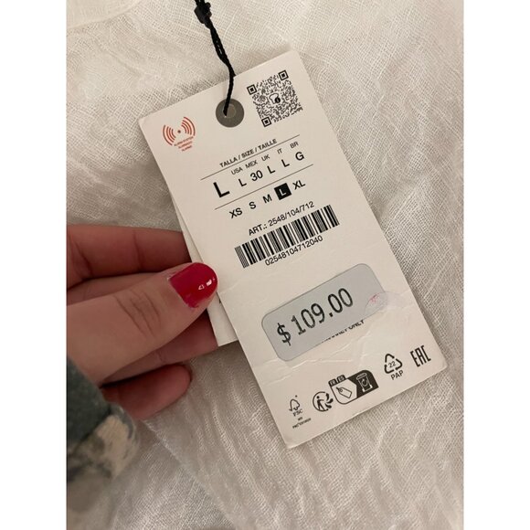 Zara Womens Skirt Large White Linen Lined Asymmetric Midi A-Line 2548/104 NWT - Picture 3 of 14